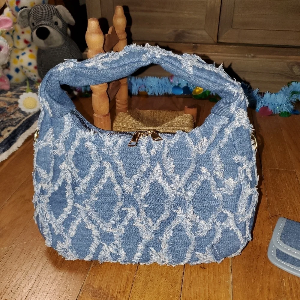 Distressed Blue Jean Shoulder Bag
